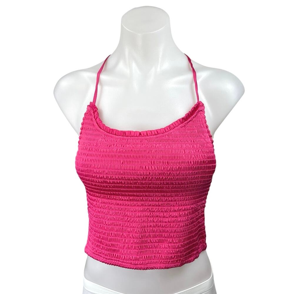 Free People Right On Time Pink Sleeveless Smocked Cami Camisole Crop Tank Top M